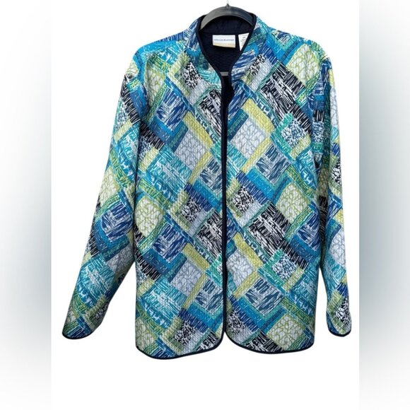 Alfred Dunner Blue and Green Patchwork Blazer 24W - Picture 2 of 4